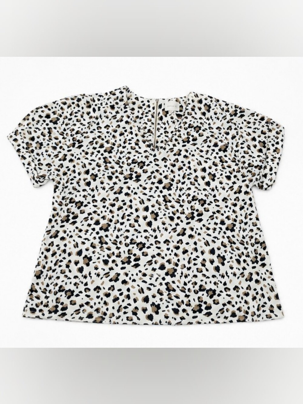 MELLODAY Women's Leopard Print Short Sleeve Blouse Top Size Large